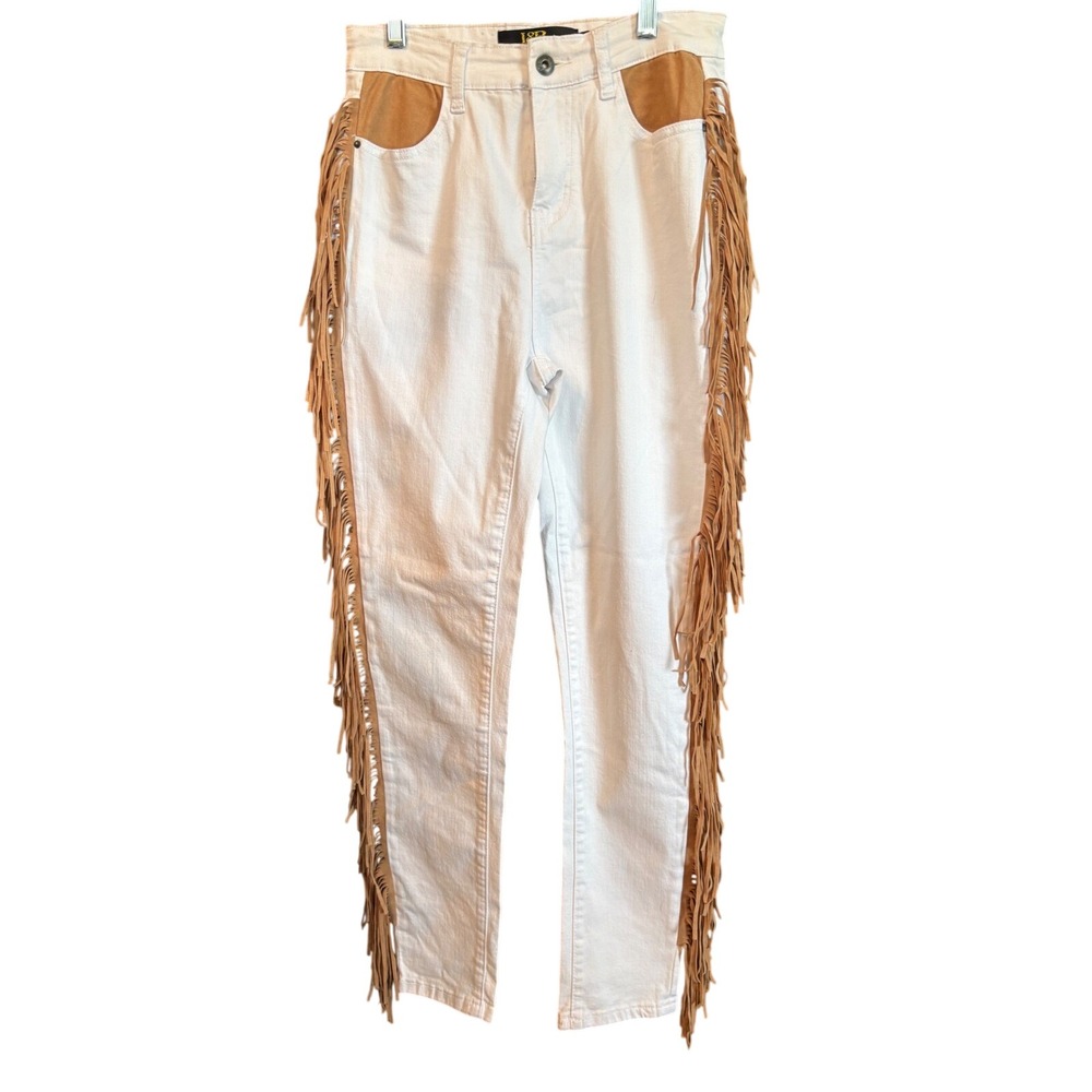 Lucky & Blessed High Rise Skinny Jeans White Fringe Western Boho DP0954-WH